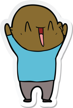 Bir insan tarafından çizilmiş mutlu, kel bir adamın çıkartması.