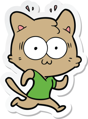 Bir çizgi film çıkartması. Bir insan tarafından çizilmiş, şaşırmış bir kedi.