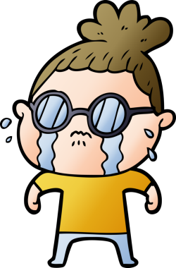 Bir insan tarafından çizilmiş gözlüklü, ağlayan bir kadın.