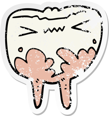 Bir insan tarafından çizilmiş kötü dişli karikatür çıkartması.