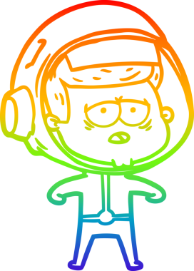 Gökkuşağı gradyan çizgi çizimi bir insan tarafından çizilmiş yorgun astronot