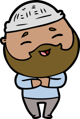 Bir insan tarafından çizilmiş mutlu sakallı bir adam.