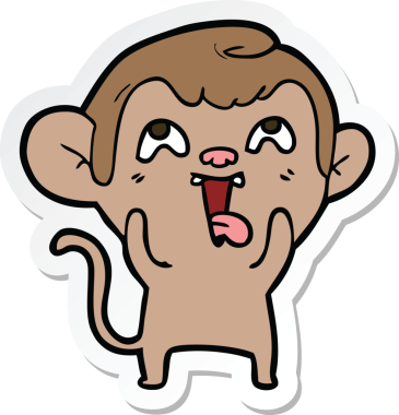 Bir insan tarafından çizilmiş çılgın bir maymun çıkartması.