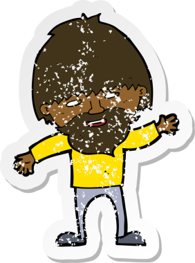 Bir insan tarafından çizilmiş mutlu sakallı bir adamın gerilmiş çıkartması.