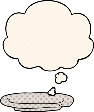 Bir insan tarafından çizilmiş, düşünce baloncuklu çizgi film levhası.