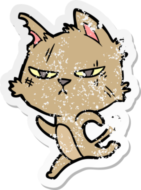 Bir insan tarafından çizilmiş sert bir çizgi film kedisinin sıkıntılı çıkartması.