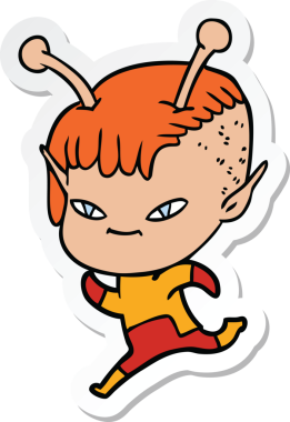 Bir insan tarafından çizilmiş şirin bir uzaylı kızın çıkartması.