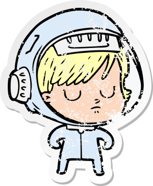 Bir insan tarafından çizilmiş karikatür astronot kadının sıkıntılı çıkartması.