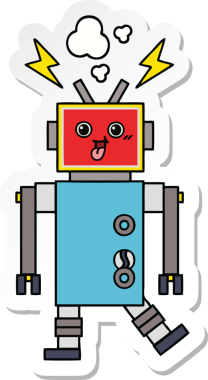 Bir insan tarafından çizilmiş sevimli, çılgın bir robotun çıkartması.