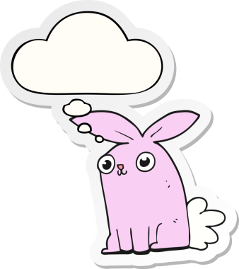 İnsan tarafından çizilmiş bir çıkartma olarak düşünce balonlu çizgi film tavşanı.