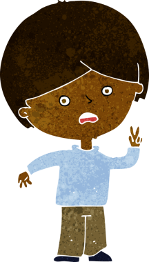 çizgi film mutsuz çocuk bir insan tarafından çizilmiş barış işareti veriyor