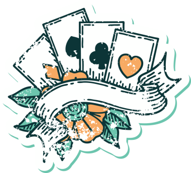 Bir insan tarafından çizilmiş kartların ve pankartın sembolik dövmeli resmi