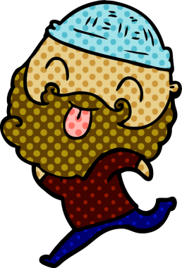 Bir insan tarafından çizilmiş sakallı, koşan bir adam.