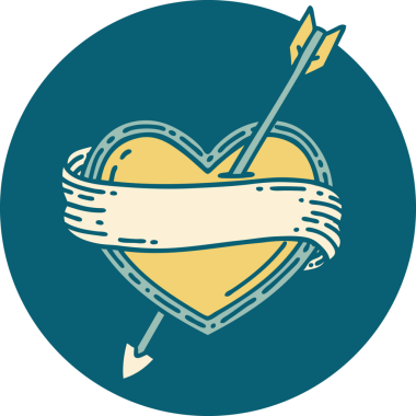 Bir insan tarafından çizilmiş ok kalp ve pankartın ikonik dövme şekli