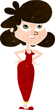 Bir insan tarafından çizilmiş elleri kalçasında çizgi film kızı.