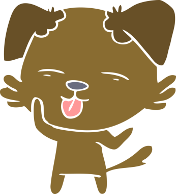 Bir insan tarafından çizilmiş düz renkli çizgi film köpeği.