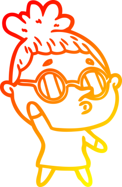 Bir insan tarafından çizilmiş gözlük takan çizgi film kadını çizimi.