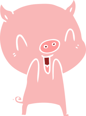 Bir insan tarafından çizilmiş mutlu düz renkli çizgi film domuzu