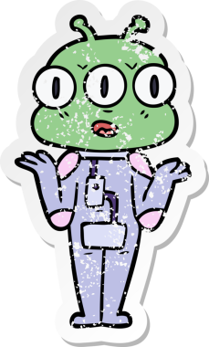 Bir çizgi filmin sıkıntılı çıkartması. Bir insan tarafından çizilmiş üç gözlü uzaylı.