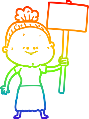 Gökkuşağı gradyan çizgi çizimi Bir insan tarafından çizilmiş mutlu yaşlı kadın