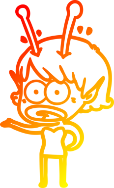 Bir çizgi film karakteri, bir insan tarafından çizilmiş bir uzaylı kız çizimi.