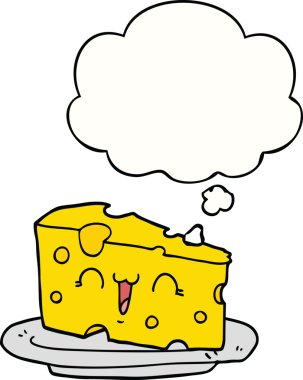 Bir insan tarafından çizilmiş düşünce baloncuklu şirin çizgi film peyniri