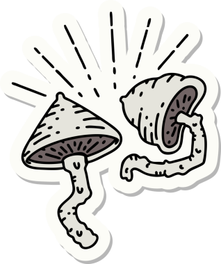 Bir insan tarafından çizilmiş dövme stili mantar çıkartması.