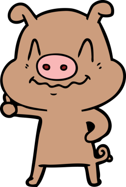 Bir insan tarafından çizilmiş sinirli çizgi film domuzu.