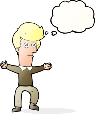 Bir insan tarafından çizilmiş düşünce baloncuğu ile ürkmüş bir adam.