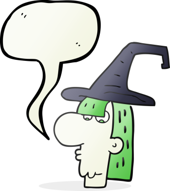 Bir insan tarafından çizilmiş serbest konuşma balonu karikatürü cadı kafası