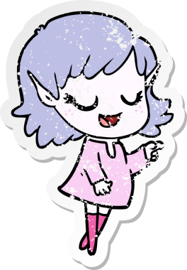 Bir insan tarafından çizilmiş mutlu bir elf kızının sıkıntılı çıkartması.