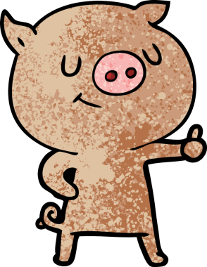 Bir insan tarafından çizilmiş mutlu çizgi film domuzu.