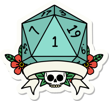 Bir insan tarafından çizilmiş doğal bir d20 zar etiketi.