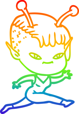 Gökkuşağı gradyan çizgisi bir insan tarafından çizilmiş şirin bir uzaylı kızın çizimi.