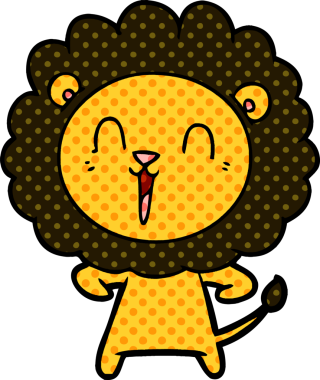 Bir insan tarafından çizilmiş gülen aslan çizgi filmi.