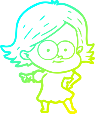 Bir insan tarafından çizilmiş mutlu çizgi film kızı çizimi.