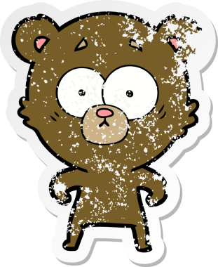 Bir insan tarafından çizilmiş şaşırmış bir ayı çizgi filminin sıkıntılı çıkartması.