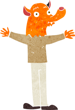 Bir insan tarafından çizilmiş tilki bir çizgi film karakteri.