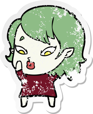 Bir insan tarafından çizilmiş şirin bir vampir kızın sıkıntılı çıkartması.