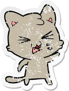 Bir insan tarafından çizilmiş bir karikatür tıslayan kedinin sıkıntılı çıkartması.