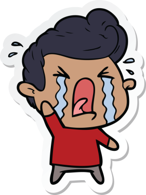 Bir insan tarafından çizilmiş ağlayan bir karikatür çıkartması.