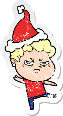 Bir insan tarafından çizilmiş Noel Baba şapkası giymiş kızgın bir adamın el yazısı.