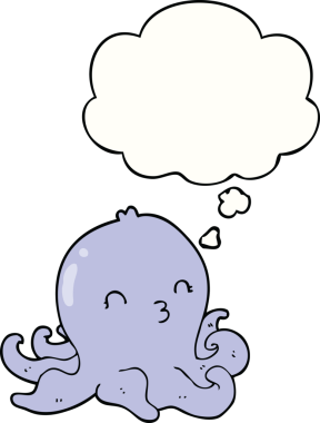 Bir insan tarafından çizilmiş düşünce baloncuklu ahtapot.