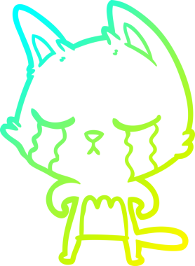 Bir insan tarafından çizilmiş ağlayan çizgi film kedisinin soğuk gradyan çizgisi.