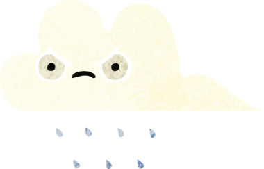 Bir insan tarafından çizilmiş yağmur bulutunun retro çizim tarzı karikatürü