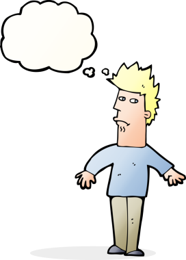 Bir insan tarafından çizilmiş düşünce balonlu endişeli bir adam.