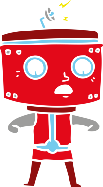 Bir insan tarafından çizilmiş düz renkli çizgi film robotu