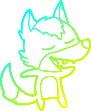 Bir insan tarafından çizilmiş gülen bir kurdun soğuk çizgi çizimi.