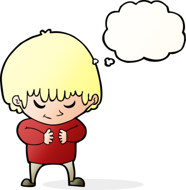 Bir insan tarafından çizilmiş düşünce kabarcığı olan utangaç bir çocuk.