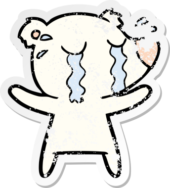 Bir insan tarafından çizilmiş ağlayan kutup ayısı karikatürünün sıkıntılı çıkartması